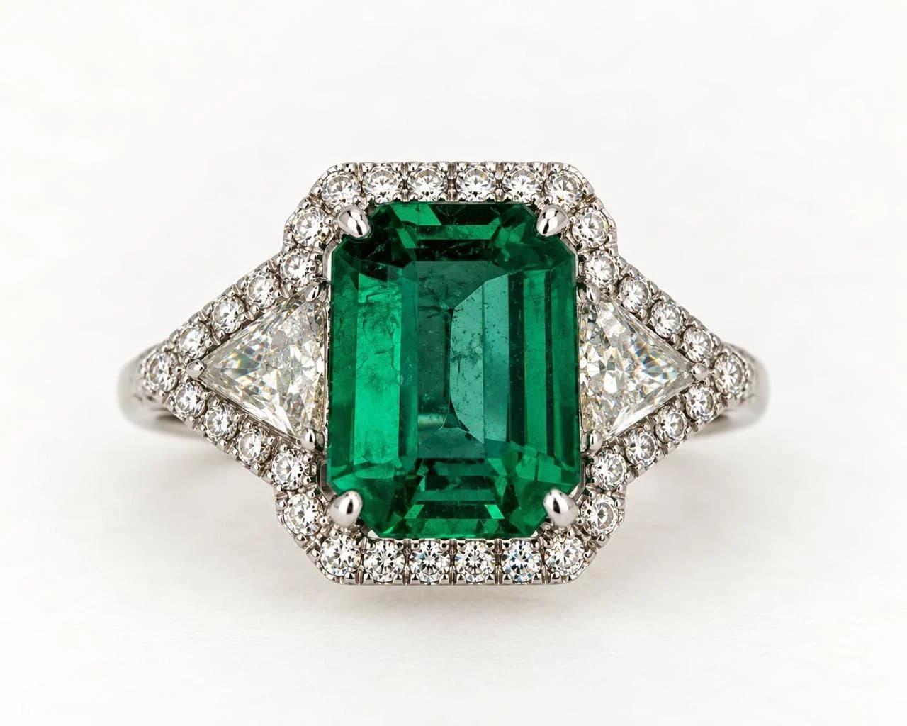 18k white gold Emerald and diamond ring